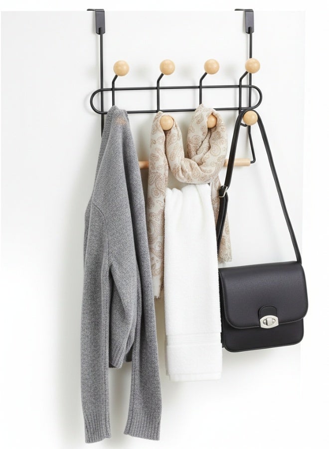 خطافات 8 كرة مع قاعدة تعليق للأبواب – حل تخزين عملي وأنيق لتعليق الملابس، الشماعات، المناشف، الحقائب والإكسسوارات في المنزل بسهولة دون الحاجة لتركيب أدوات إضافية، المعدن المطلي – شماعة متعددة الاستخدامات للملابس والمناشف والحقائب، مناسبة لغرف النوم والمطابخ والحمامات، علاقة باب قوية بدون مسامير بلون أسود أنيق - Image 3